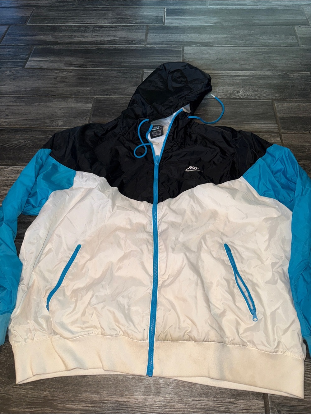 Nike Black, White & Bright Blue Colorblock Windbreaker Jacket